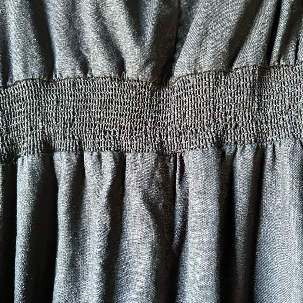 Cynthia Rowley 100% Linen Black V-Neck Sleeveless Dress Ruched Pockets Size 6 - Picture 6 of 7